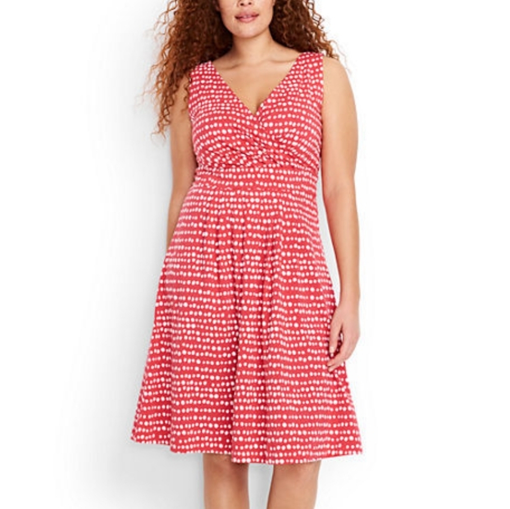 Lands End sleeveless red white polka dots wrap dress fit and flare sz Small 6 8